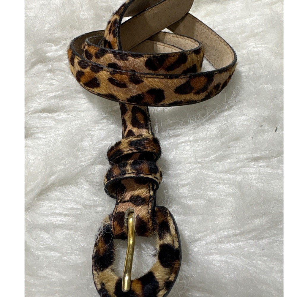 Anne Klein Belt Womens L Leopard Print Calf Hair Brown Gold Round Buckle 286